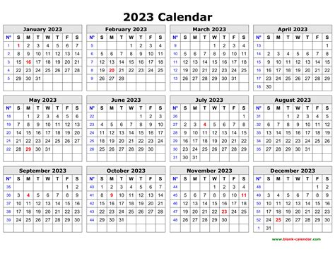 2023 yearly calendar one page